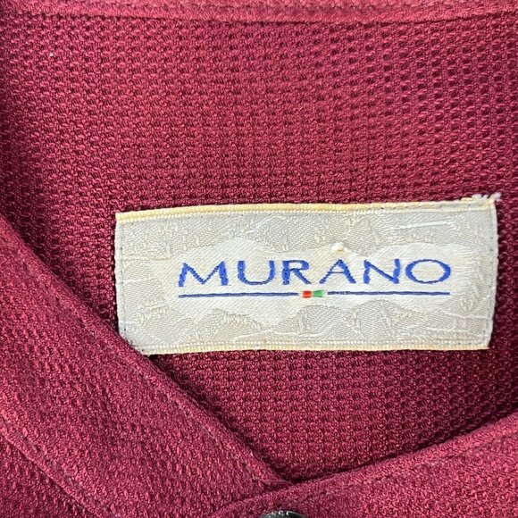 Murano Mens XL Shirt Burgundy 100% Silk Band Collar Long Sleeve Button Up Pocket - Picture 3 of 10